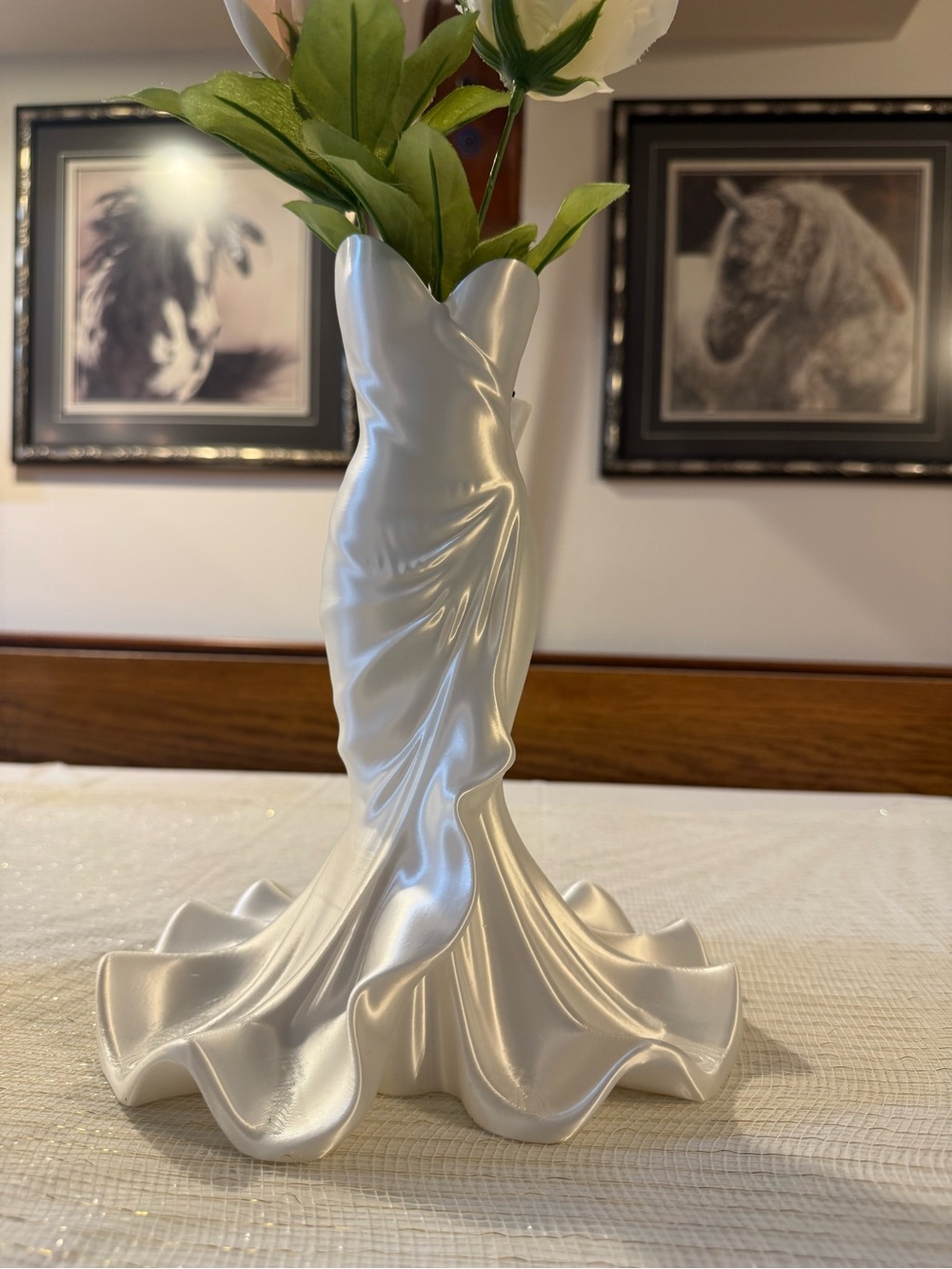 Elegant White Dress-Form Ceramic Vase - Decorative Home Accent